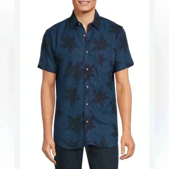 Ben Sherman blue with black floral print linen blend s/s button  down shirt sz L - Picture 5 of 5